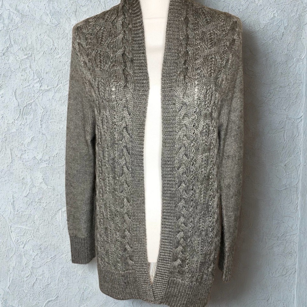 DKNY Women Gray Open Front‎ Knit Cardigan Sweater Small